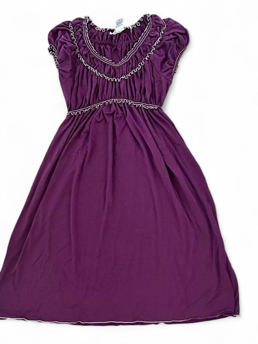 Max Studio purple mid dress with white trim and ruffle details. Size M